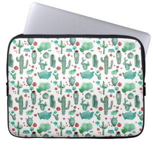 cactus and ladybug pattern -, white background laptop sleeve