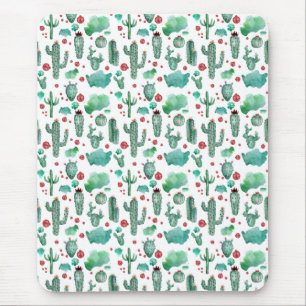 cactus and ladybug pattern - white background mouse pad