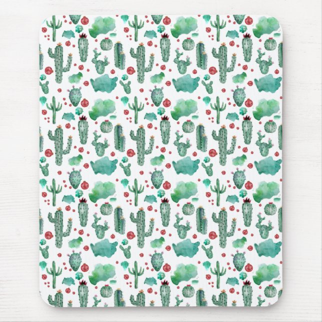 cactus and ladybug pattern - white background mouse pad (Front)