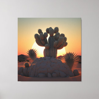Cactus and palm trees coexisting in harmony . phot canvas print