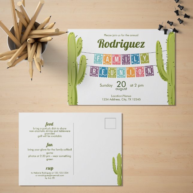 Cactus and Papel Picado Garland Texas Invitation Postcard (Creator Uploaded)