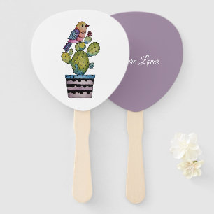 Cactus And Rainbow Bird In Watercolor Hand Fan