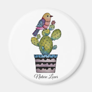 Cactus And Rainbow Bird In Watercolor Magnet