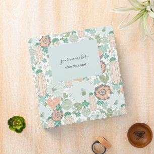 Cactus And Succulent Plants Coral Mint Green Binder