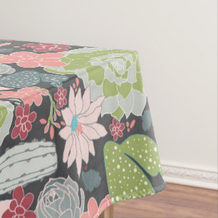 Cactus And Succulent Plants In Greens, Pinks, Blue Tablecloth