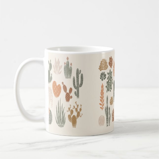 Cactus and succulent seamless pattern coffee mug (Left)