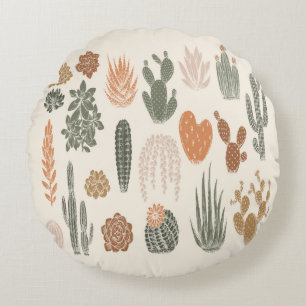 Cactus and succulent seamless pattern round pillow