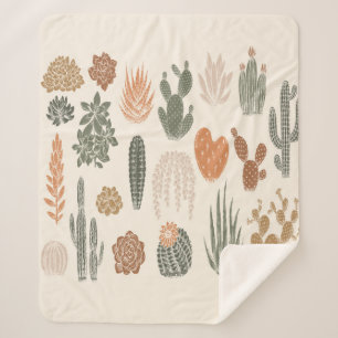 Cactus and succulent seamless pattern sherpa blanket