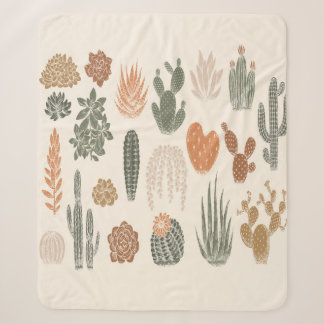 Cactus and succulent seamless pattern sherpa blanket