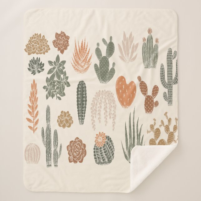 Cactus and succulent seamless pattern sherpa blanket (Front)