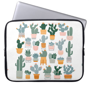 Cactus and succulents in pots on white background. laptop sleeve