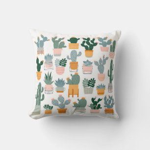 Cactus and succulents in pots on white background. throw pillow
