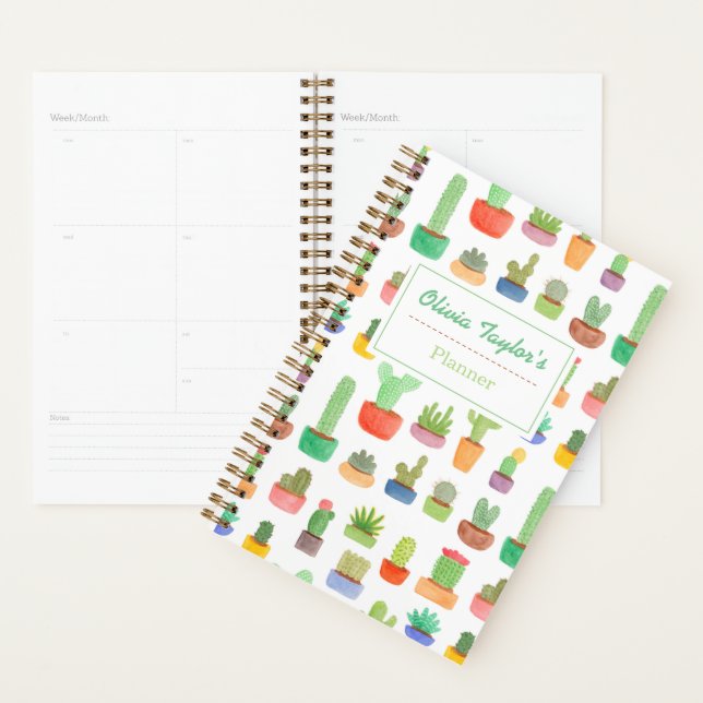 Cactus and Succulents Pattern Personalized Planner (Display)