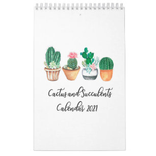 Cactus ans succulents in watercolor calendar