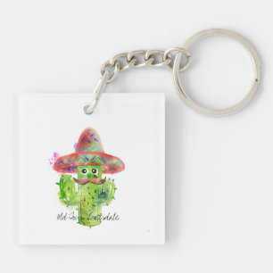 Cactus Art Fiesta Moustache Hat Eyes Location Fun Keychain