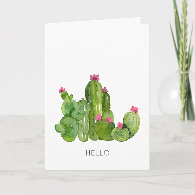 Cactus Art Flowers Hello Thinking of You Southwest Card (Front)