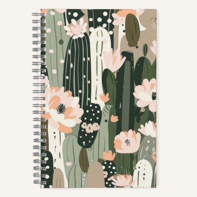 Cactus Art Unique Black White Grey Blush Wedding  Notebook (Front)