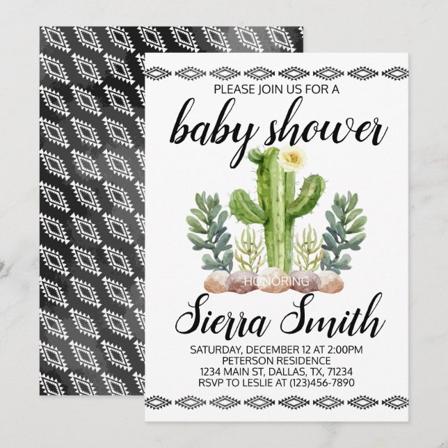 Cactus Baby Shower Invitation Invite (Front/Back)