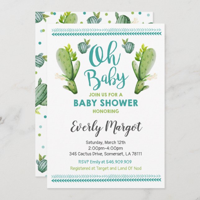 Cactus Baby Shower Invitation Succulent Shower (Front/Back)