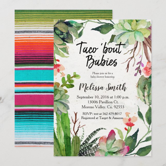 Cactus Baby Shower Invitation taco bout babies (Front/Back)