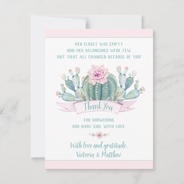 Cactus Baby shower Merci Cartes (Devant)