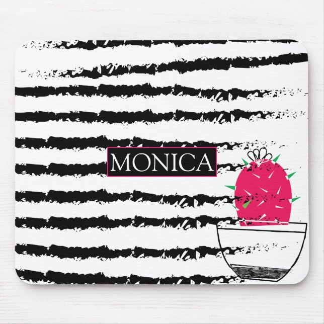Cactus black white pattern monogram mouse pad (Front)