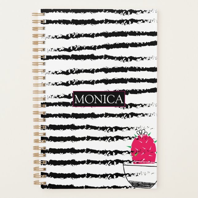 Cactus black white pattern monogram planner (Front)