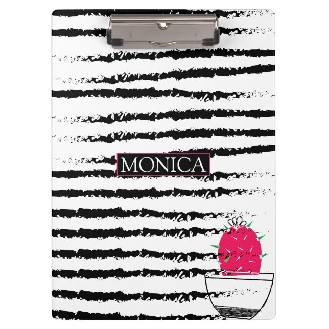 Cactus black white pattern striped clipboard (Front)