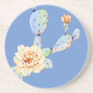 Cactus bloom desert flower watercolor coaster