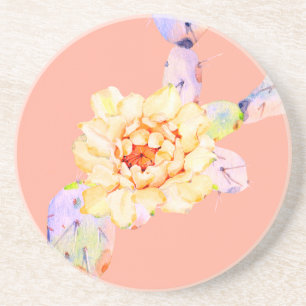 Cactus bloom desert flower watercolor peach purple coaster