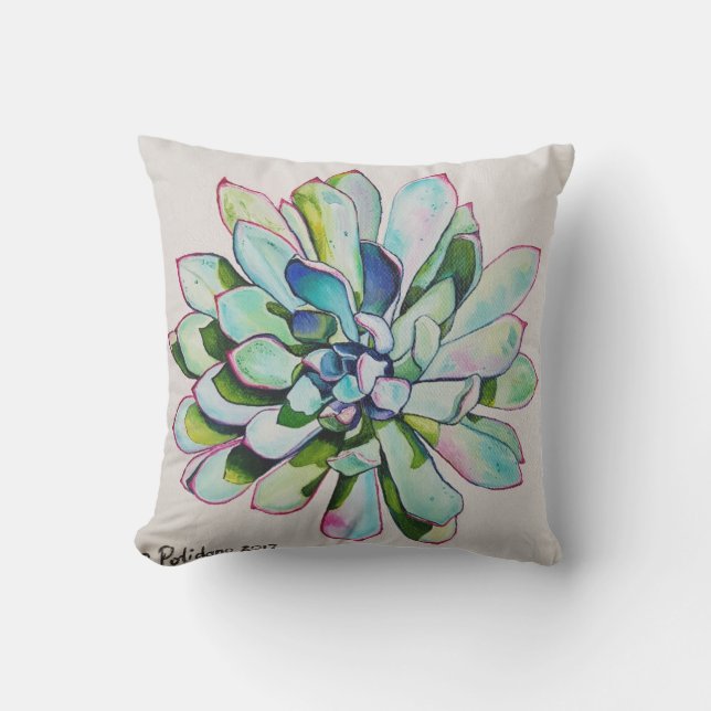 Cactus Blue and Pink Cushion (Front)