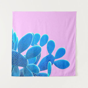 Cactus blue coloured on pink background. Fashion,  Tapestry