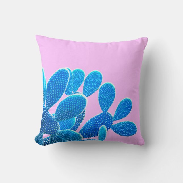 Cactus blue coloured on pink background. Fashion,  Throw Pillow (Front)