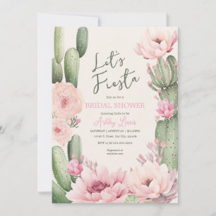Cactus Blush pink Boho Floral Greenery Bridal Invitation