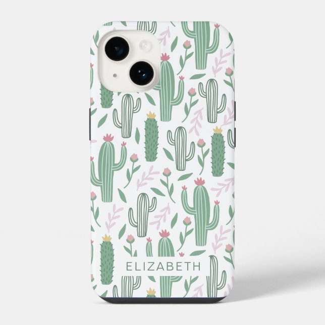 Cactus botanical pattern personalized iPhone case (Back)