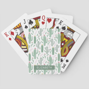 Cactus botanical pattern personalized playing cards