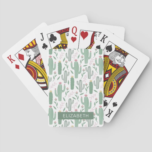 Cactus botanical pattern personalized playing cards (Back)