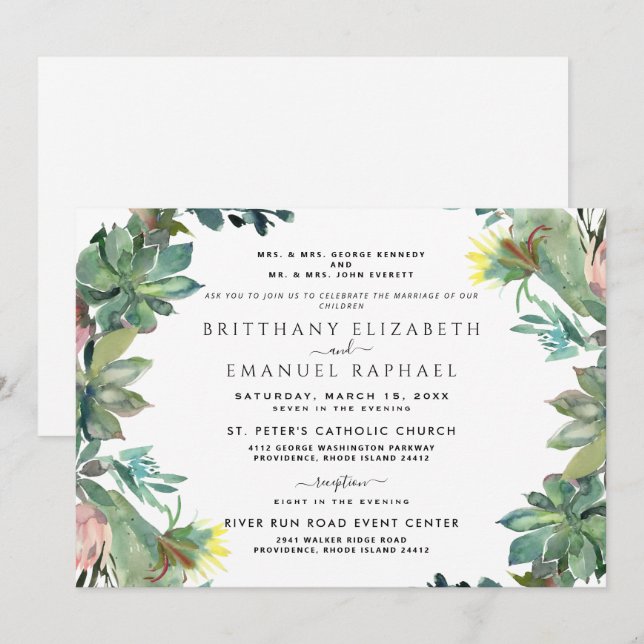 Cactus Both Parents Listed Wedding Invitation (Front/Back)