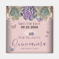 Cactus Butterfly Elegant Quinceanera Save the Date