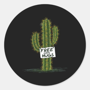 Cactus Cacti Funny Art Humor Sweet Hugs  Classic Round Sticker