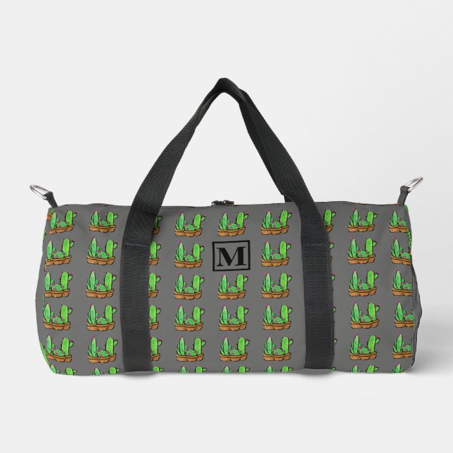 Cactus cacti succulents pattern grey monogram Sli Duffle Bag (Front)