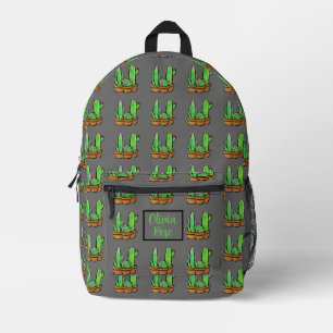 Cactus cacti succulents pattern grey personalize  printed backpack