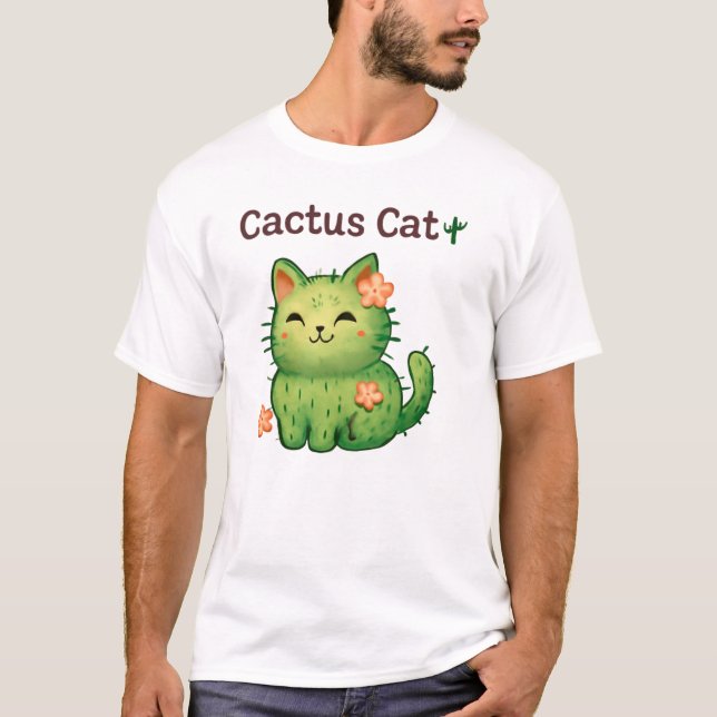 Cactus Cat 🌵🐱 Cute Floral Cartoon Design T-Shirt (Front)