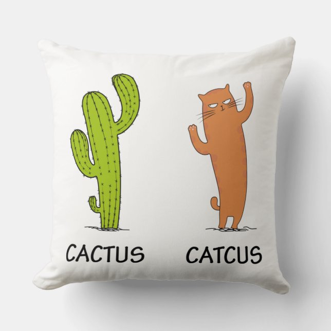 Cactus Catcus, Funny Cat Gift, Cactus & Cat Lover Throw Pillow (Front)