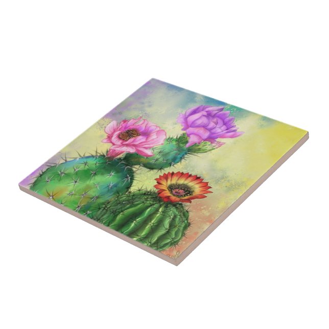 Cactus Ceramic Tile Beautiful Cacti Flowers (Side)