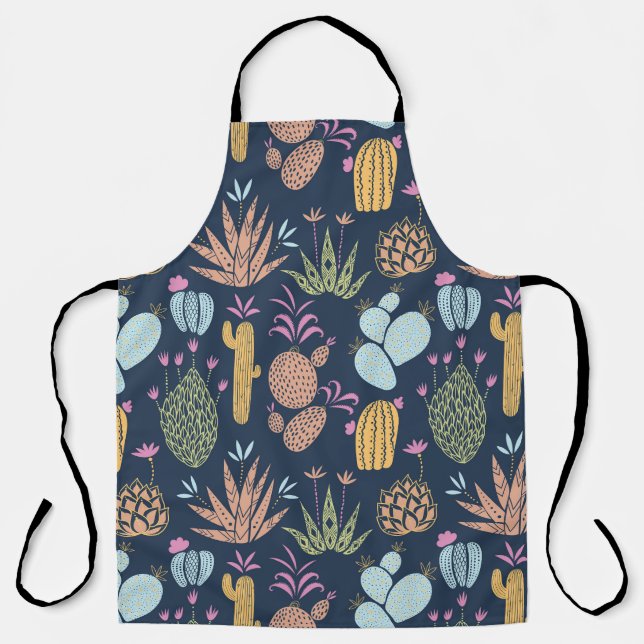 Cactus Charm: Colourful Vintage Floral Apron (Front)