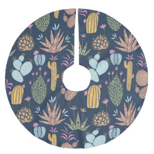 Cactus Charm: Colourful Vintage Floral Brushed Polyester Tree Skirt