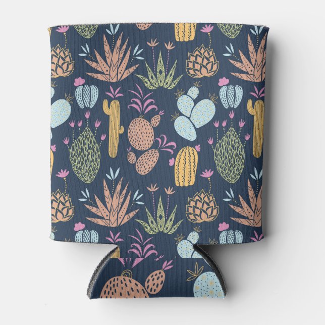 Cactus Charm: Colourful Vintage Floral Can Cooler (Front)