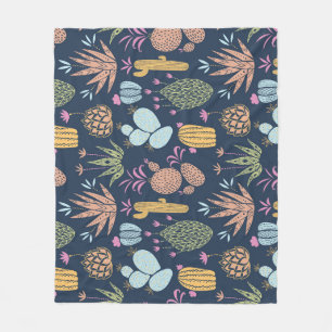 Cactus Charm: Colourful Vintage Floral Fleece Blanket