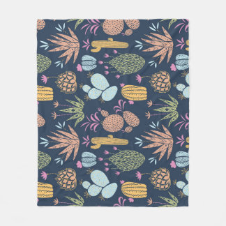 Cactus Charm: Colourful Vintage Floral Fleece Blanket